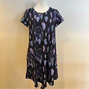 Black Dreamcatcher Print Short-Sleeve‎ Swing Dress size medium